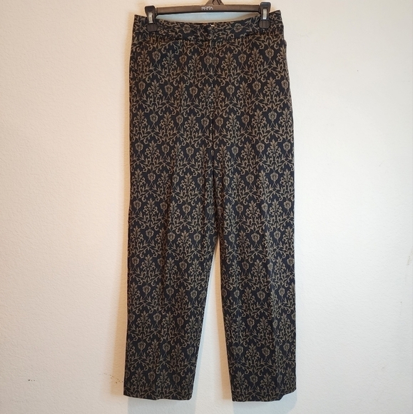 VINTAGE Talbots Petites Pants Black Tan Floral Size 6 Stretch - Picture 1 of 5